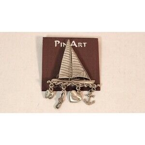 Spoontiques Nautical Pin Art Sailboat Pin Brooch Sailing Anchor NWT